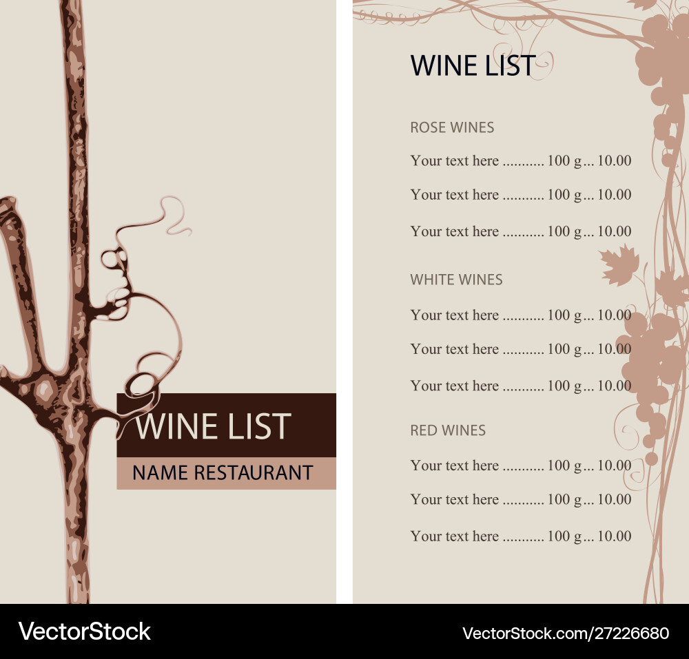 Wine list with a branch grapes and price vector image