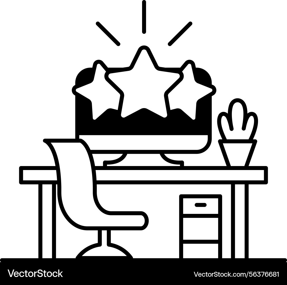 Computer monitor with three stars on it sits Computer monitor with three stars on it sits vector image