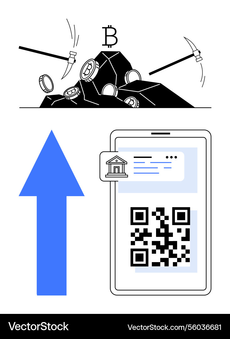 Cryptocurrency mining and mobile transactions Cryptocurrency mining and mobile transactions vector image