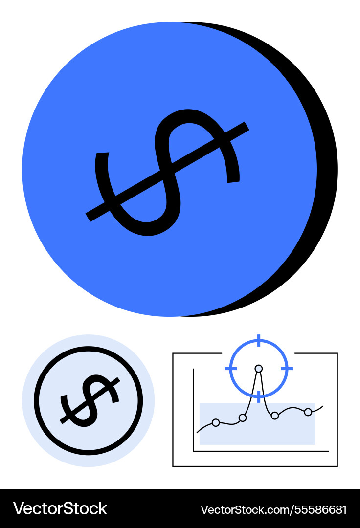 Dollar sign with analytics chart and target focus Vector Image