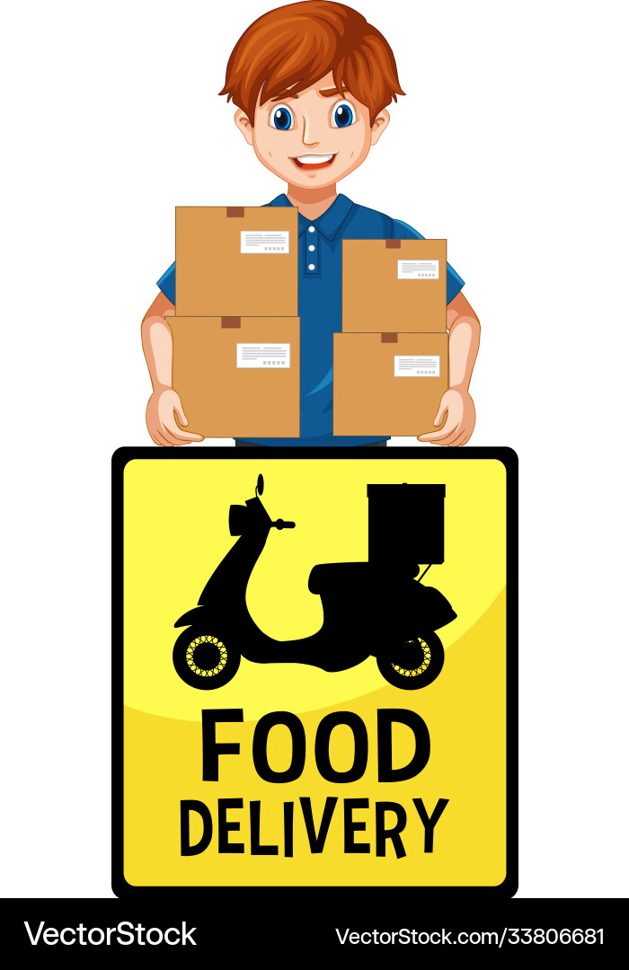 Food delivery logo with man or courier Food delivery logo with man or courier vector image