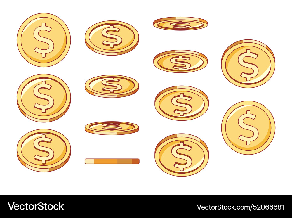 Gold coin animation on horizontal axis different Gold coin animation on horizontal axis different vector image