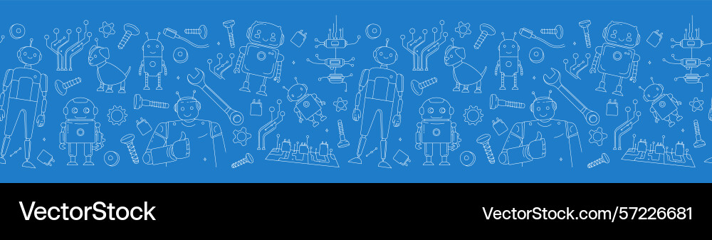 Seamless doodle pattern with robots tools Seamless doodle pattern with robots tools vector image