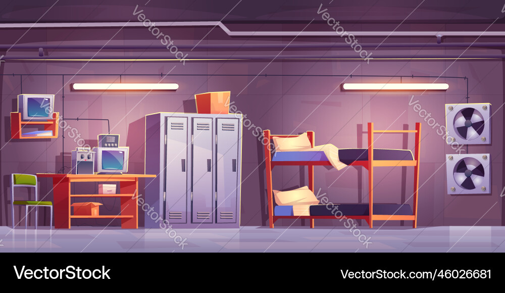 Secret underground safety shelter room interior Secret underground safety shelter room interior vector image