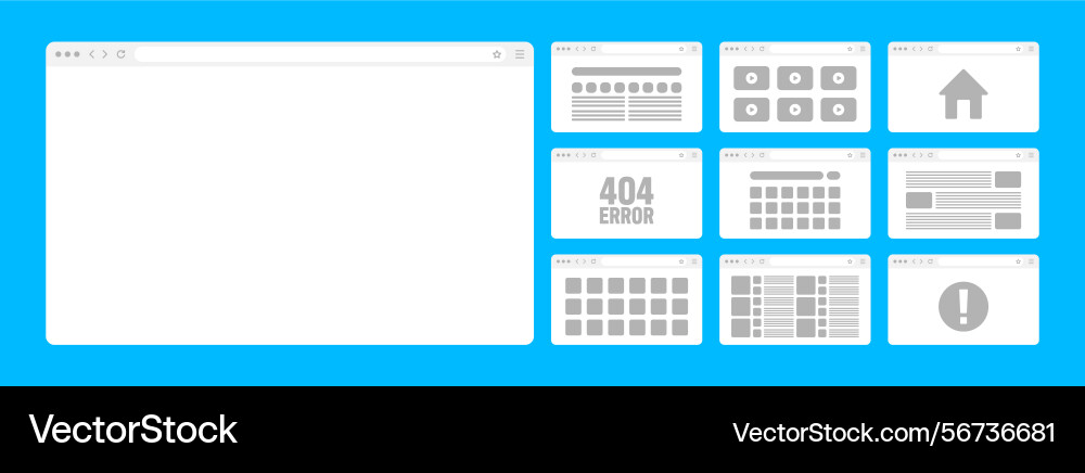 Web browser window pages layout with toolbar Web browser window pages layout with toolbar vector image