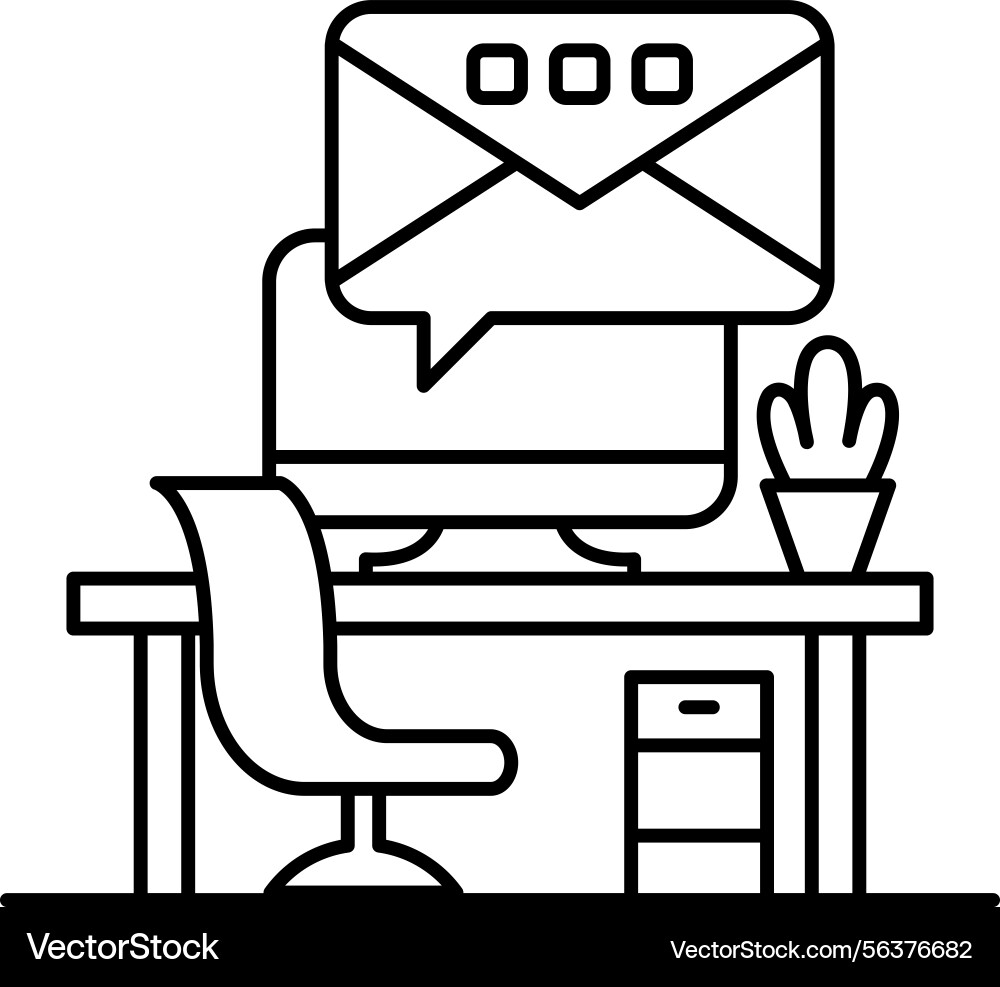 Computer desk with a monitor keyboard and mouse Computer desk with a monitor keyboard and mouse vector image