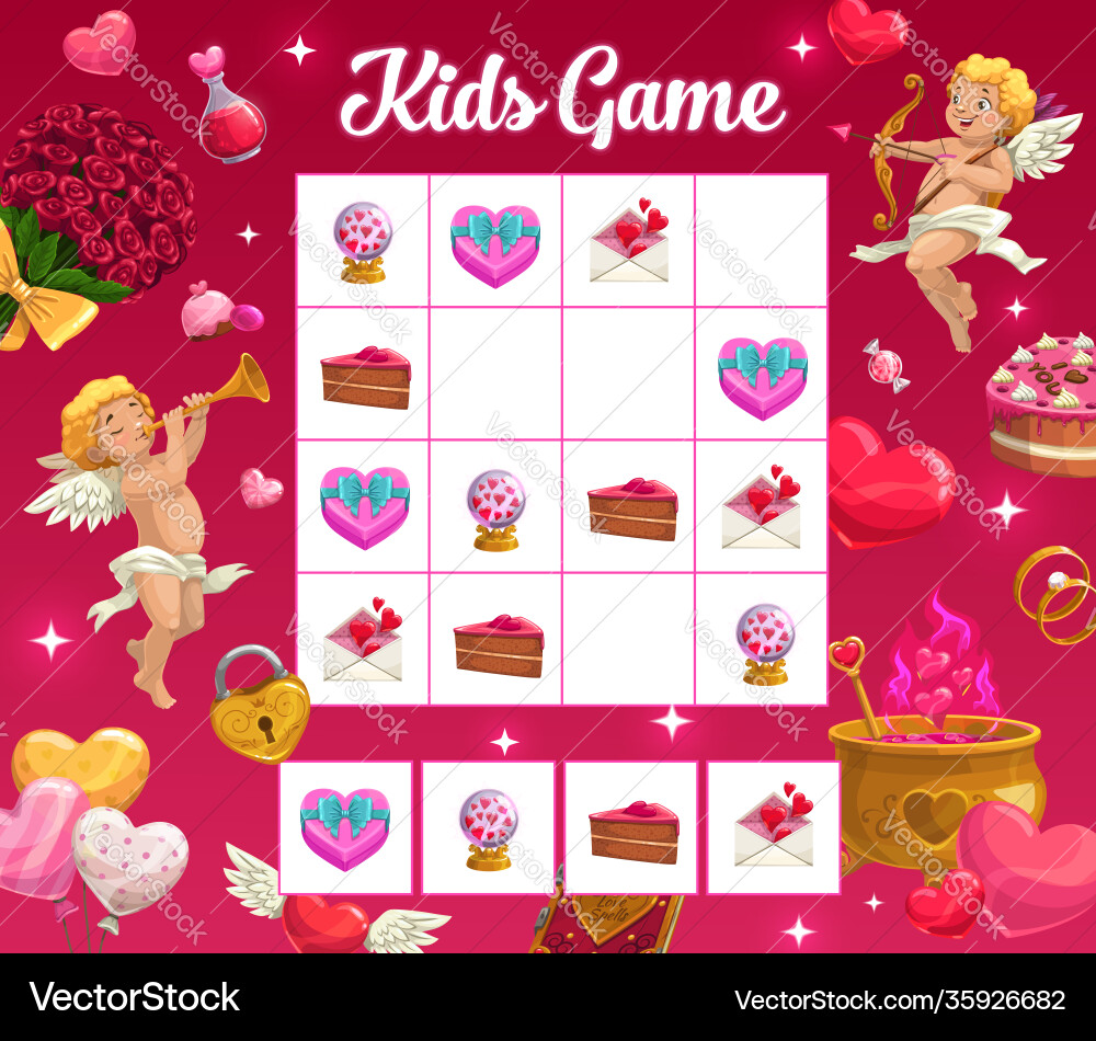 Kinder Spiel Rätsel Valentinstag Kinder Spiel Rätsel Valentinstag Vektorbild