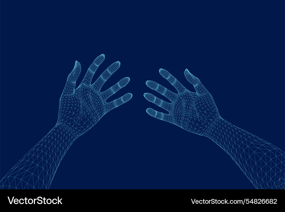 Polygonal mesh or wireframe hands in front Vector Image