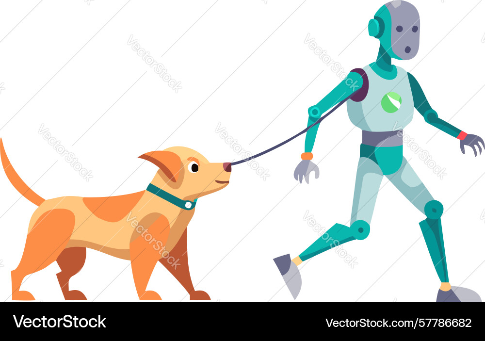 Robot walking a dog on leash design generative ai Vector Image