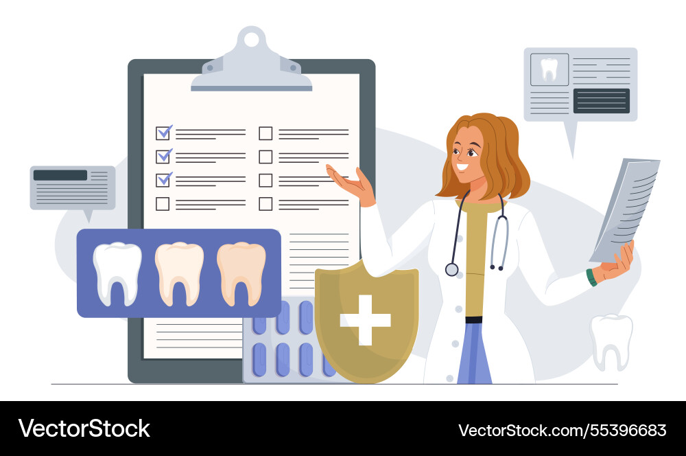 Female dentist explaining dental care Female dentist explaining dental care vector image