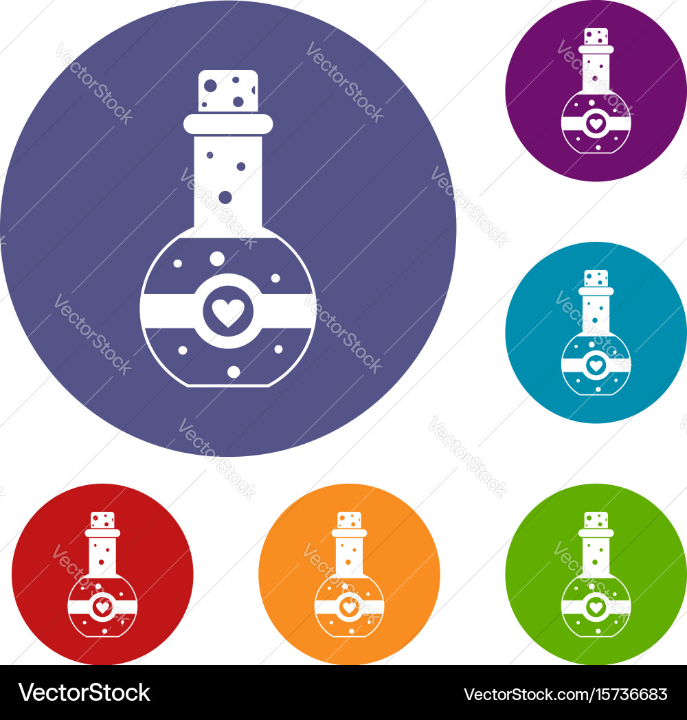 Flask of love elixir icons set vector image