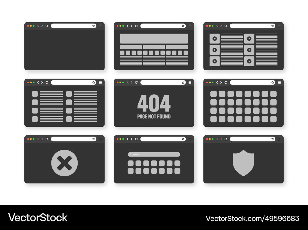 Web browser window pages layout with toolbar vector image