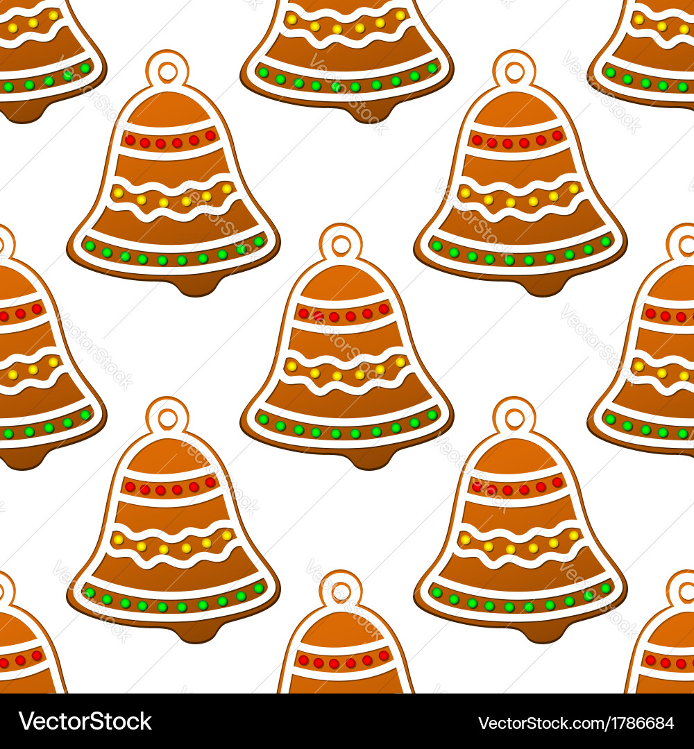 Gingerbread Bell Christmas Seamless Pattern Vector Image
