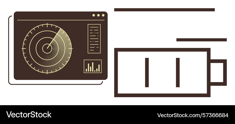 Radar screen and battery indicator representing Radar screen and battery indicator representing vector image