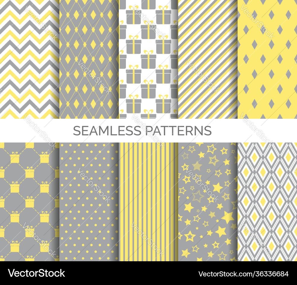 Set minimal seamless patterns in yellow Set minimal seamless patterns in yellow vector image
