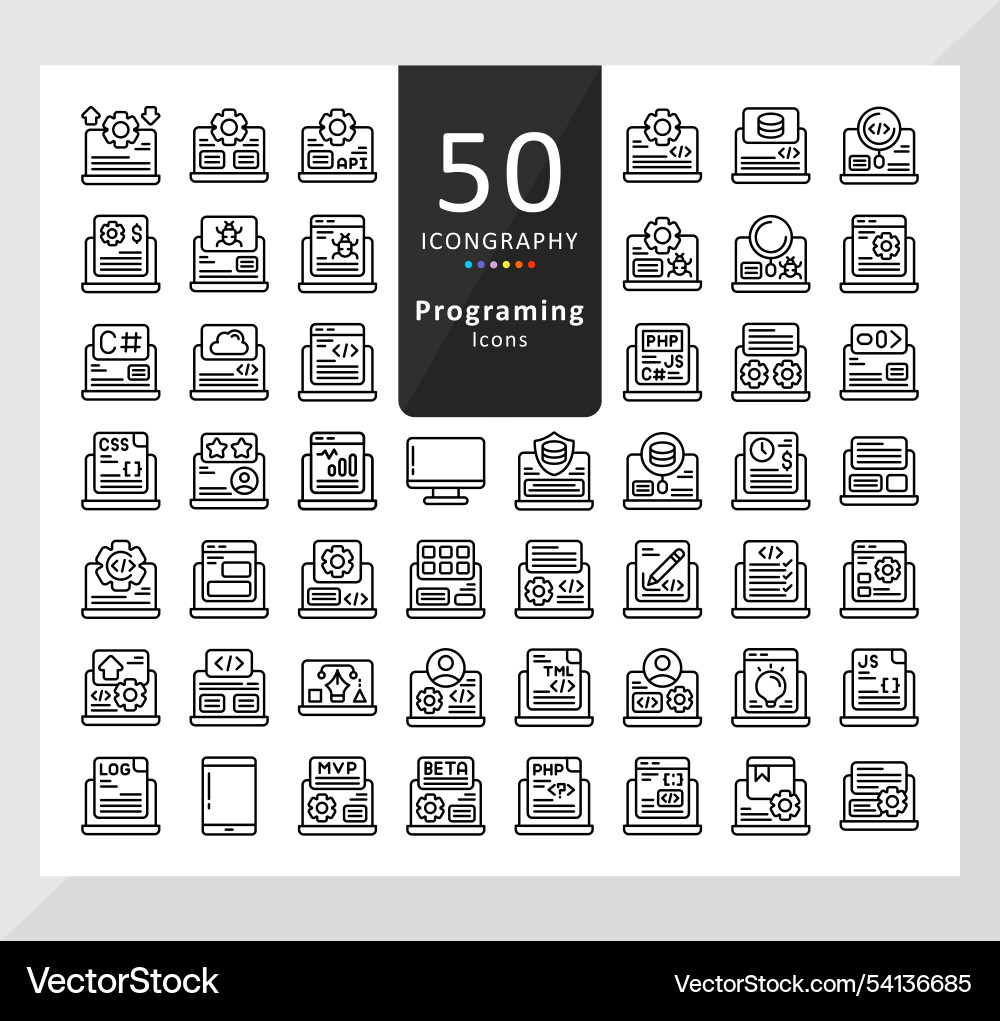 50 icons pack of programing linear set 50 icons pack of programing linear set vector image