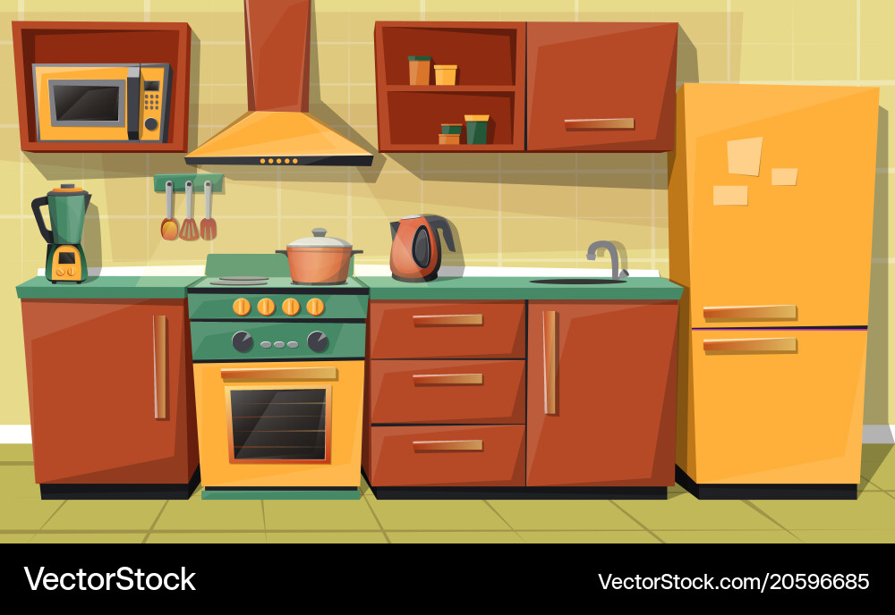 Cartoon kitchen counter with appliances Royalty Free Vector