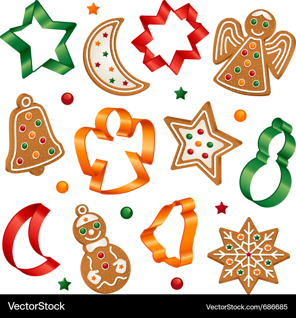 Christmas Gingerbread Cookies & Cutters Vector Image