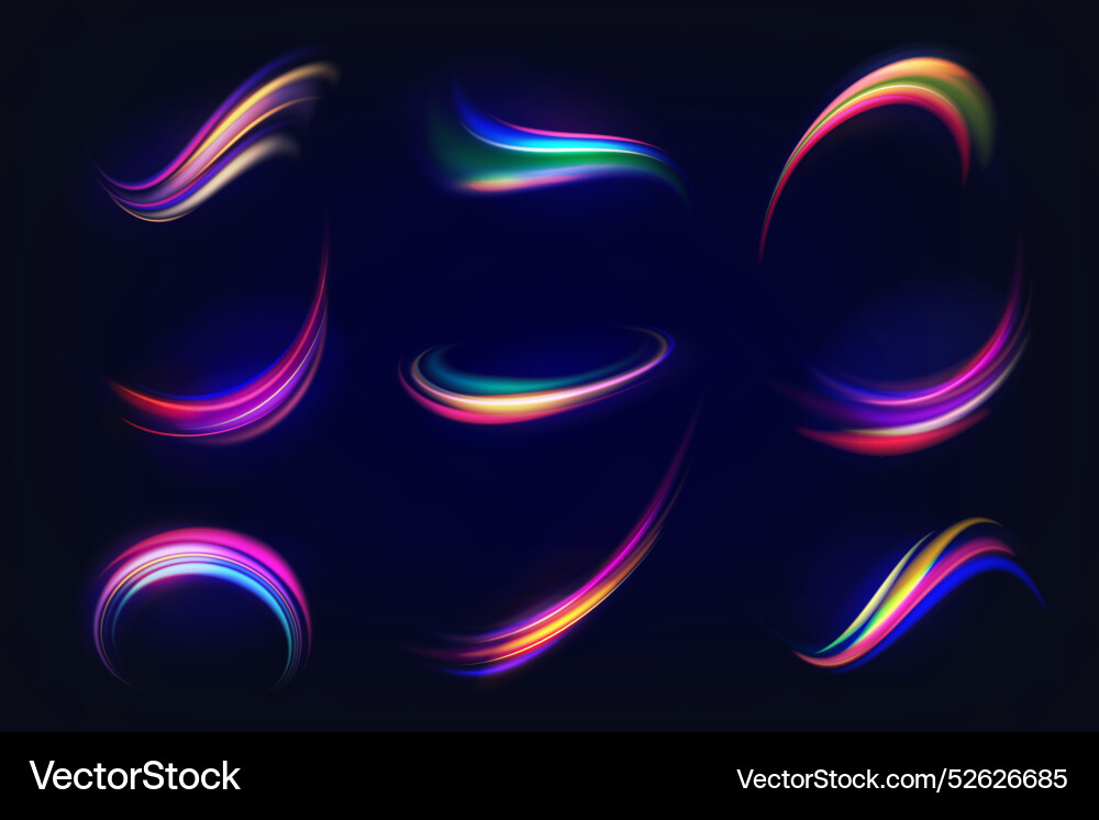 Light effect or high speed lines trail set Light effect or high speed lines trail set vector image