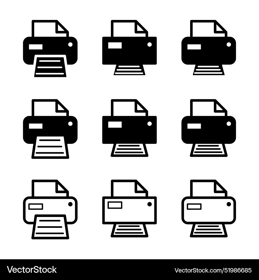 Set of printer document web icon printout machine Set of printer document web icon printout machine vector image