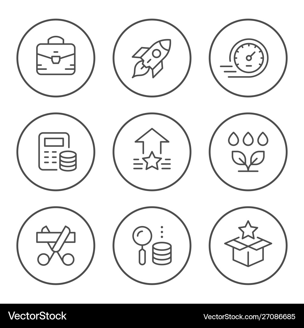 Set round line icons start up Set round line icons start up vector image
