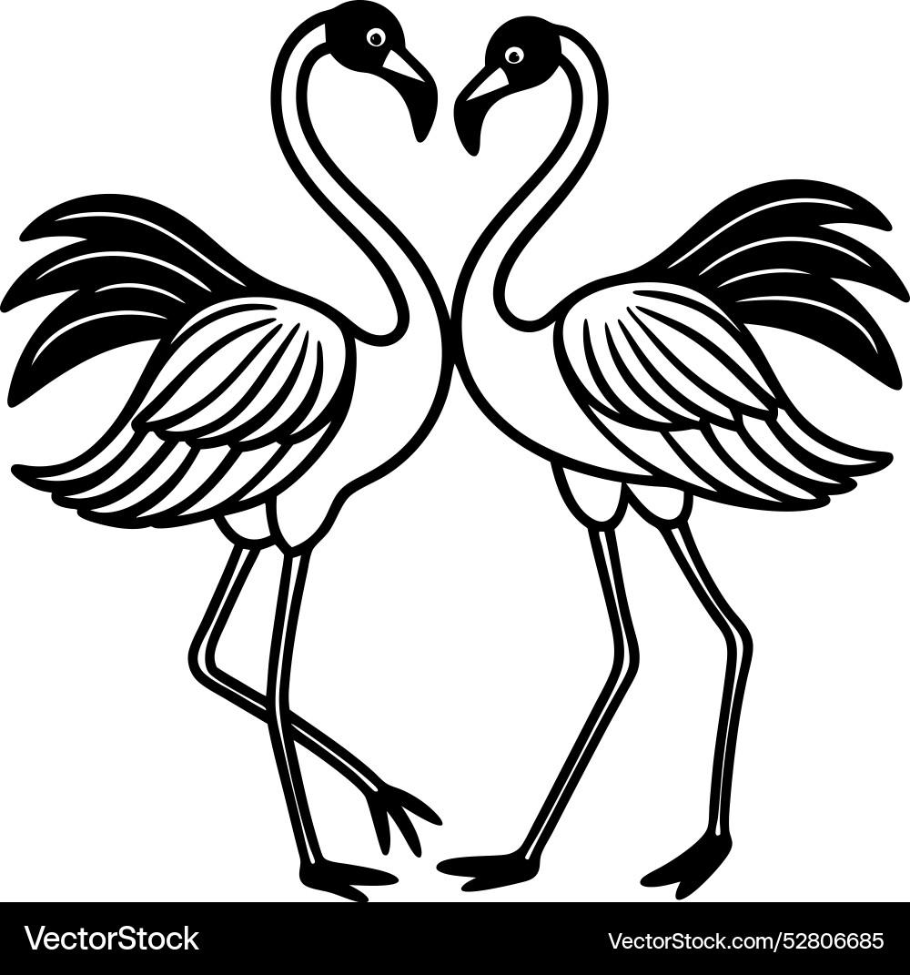 Simple pair of flamingos dancing with their necks vector image