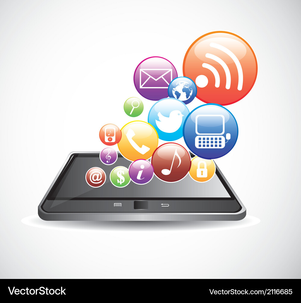 Tablet computer with colorful icons Vector Image
