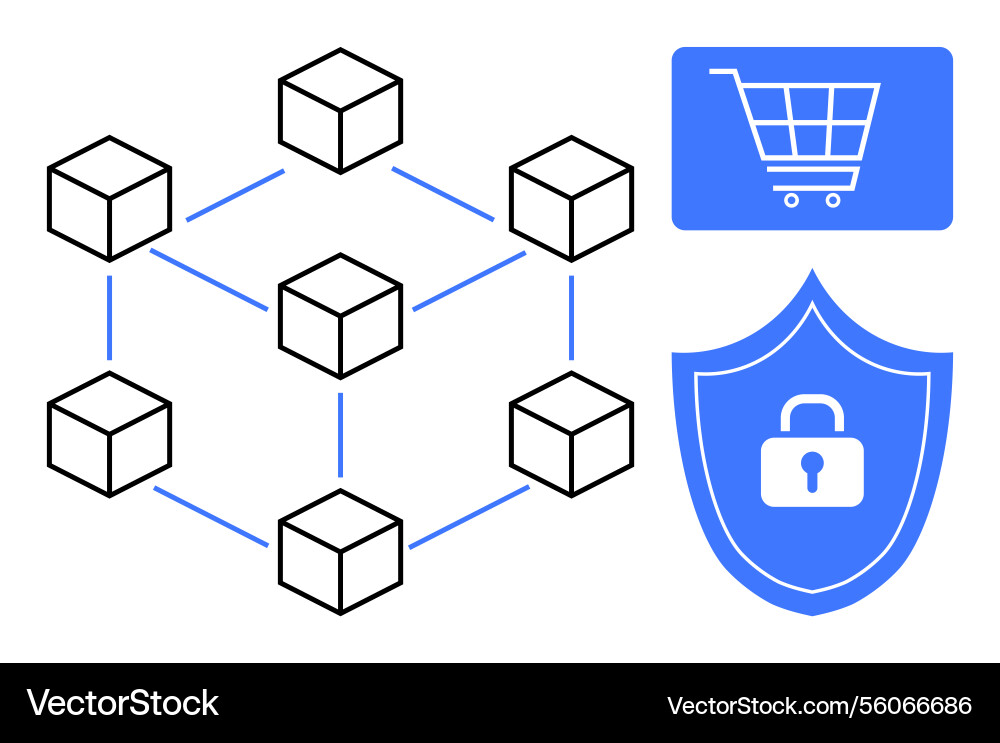 Blockchain network with security shield and e Blockchain network with security shield and e vector image