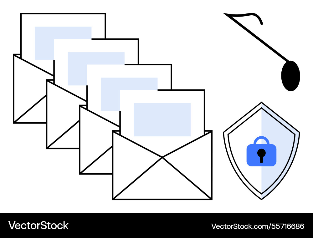 Email security concept multiple envelopes vector image