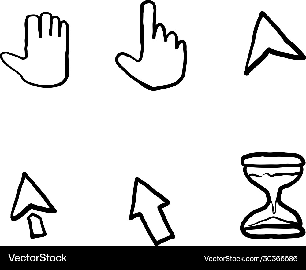 Hand drawn pointer cursor icons web arrows Hand drawn pointer cursor icons web arrows vector image