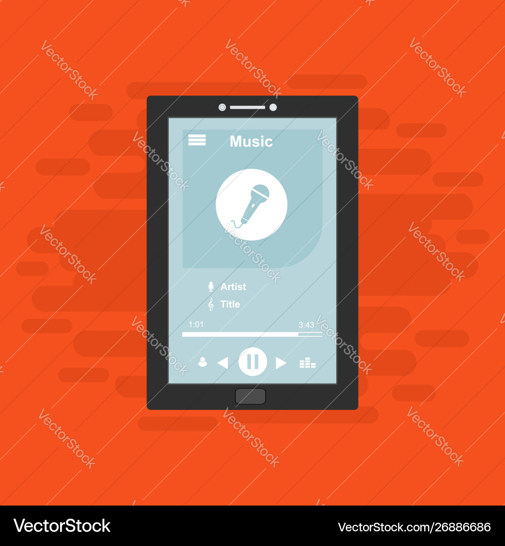 Media player application app template with flat Media player application app template with flat Vector Image