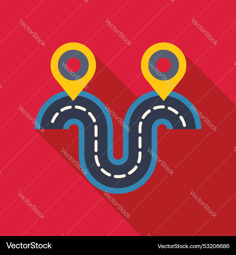 Winding road connecting two map pointers on a red Vector Image