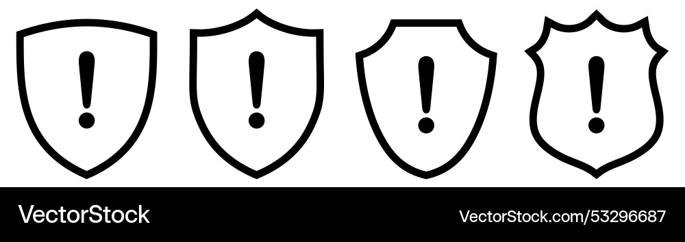 Exclamation mark inside shield different versions vector image