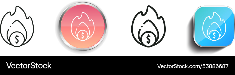 Fire icon thin linear regular and button style vector image