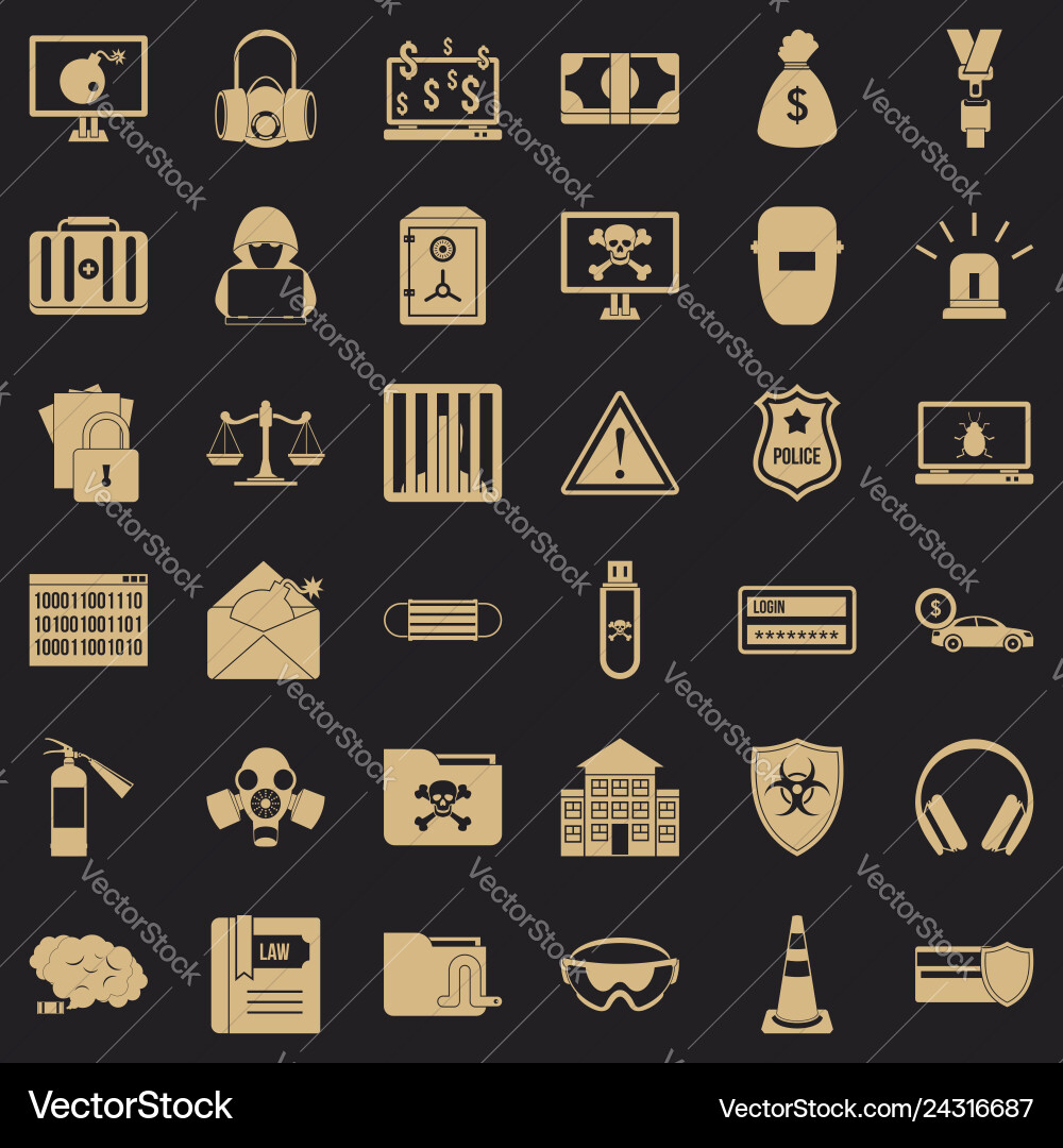 Hacker icons set simple style Hacker icons set simple style Vector Image