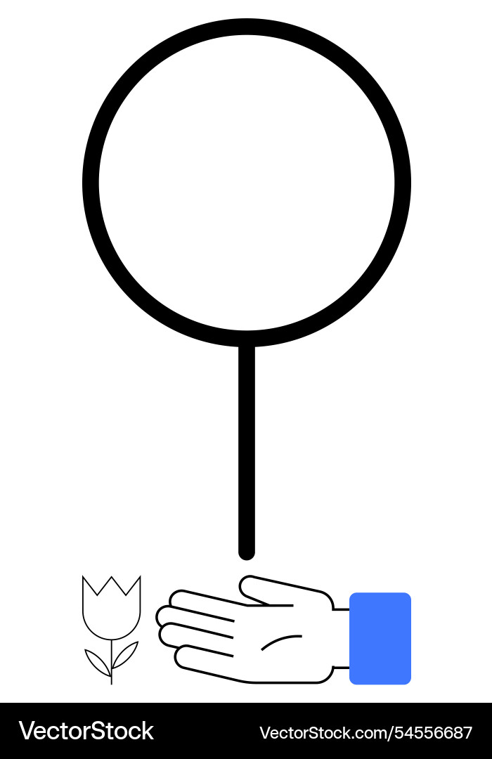 Hand holding a magnifying glass with small Hand holding a magnifying glass with small vector image
