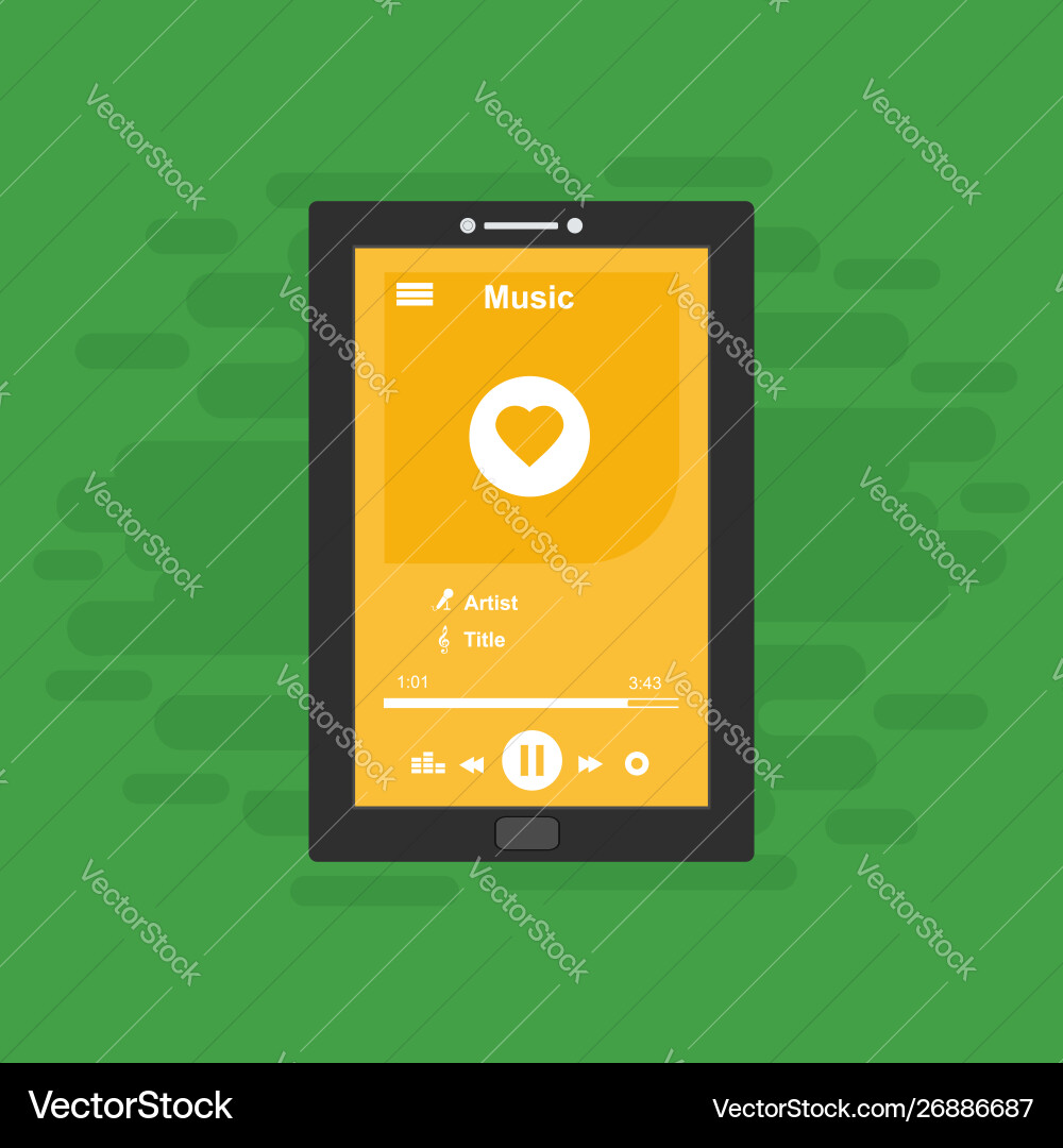 Media player application app template with flat Media player application app template with flat vector image