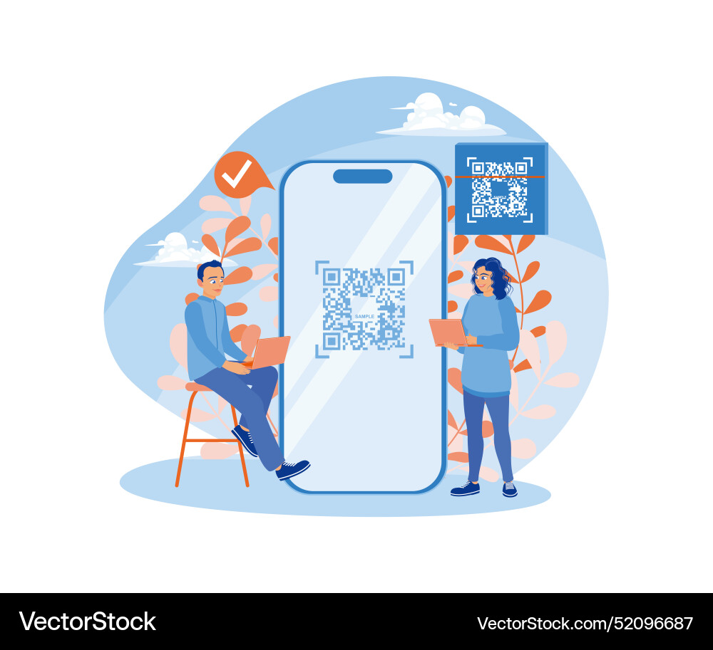 Qr code scanning people use electronic devices Vector Image