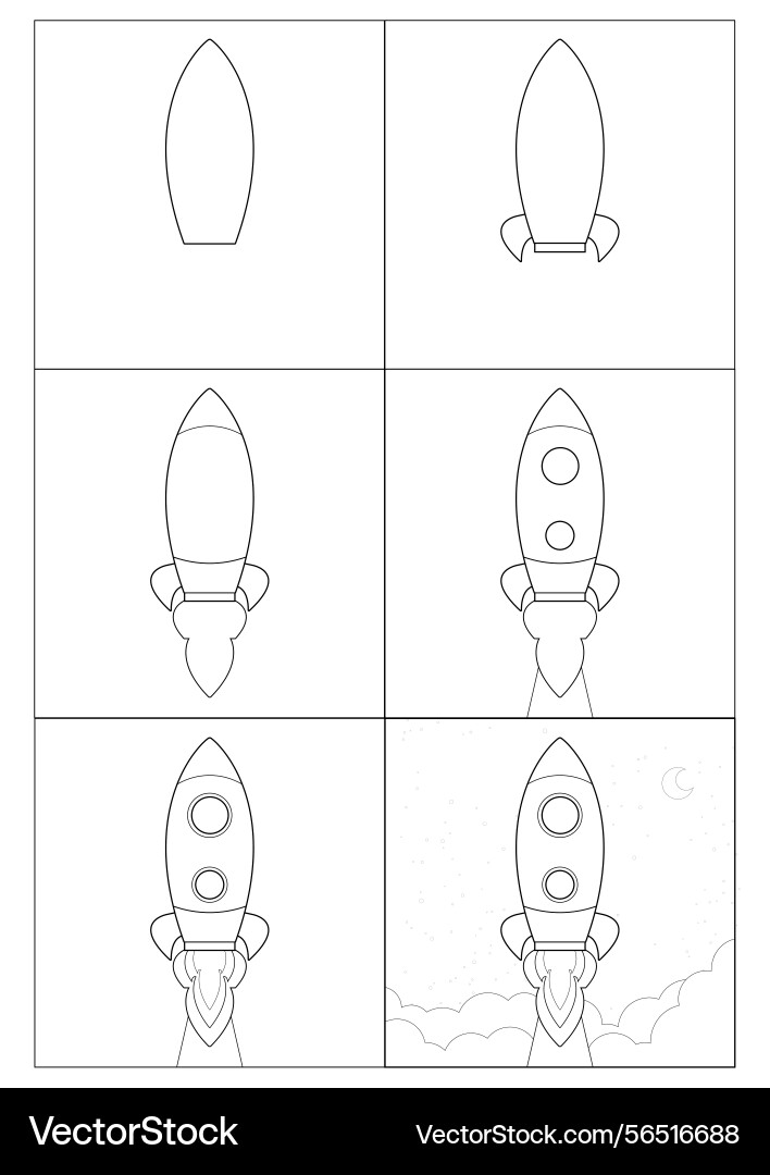 An explanation of how to draw a rocket An explanation of how to draw a rocket vector image