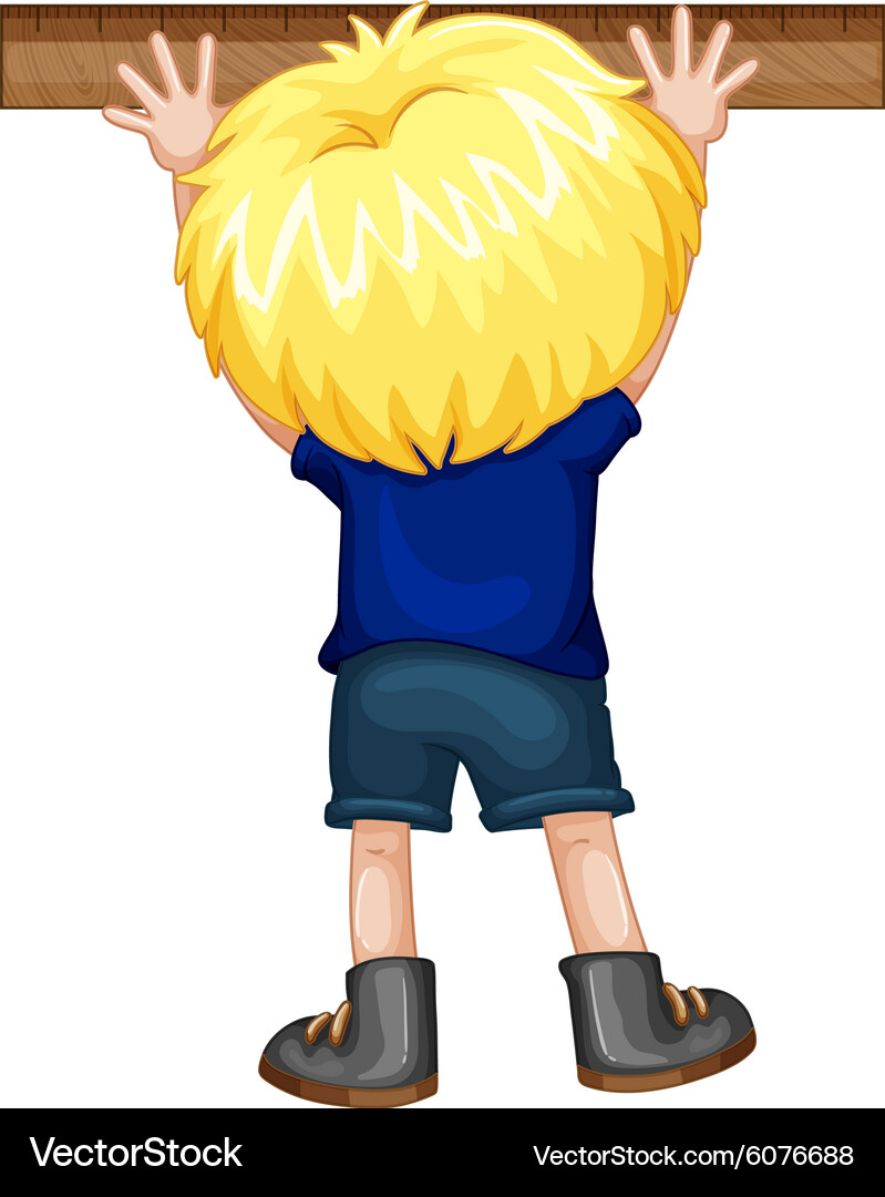 Boy Using Ruler to Measure Height Vector Image
