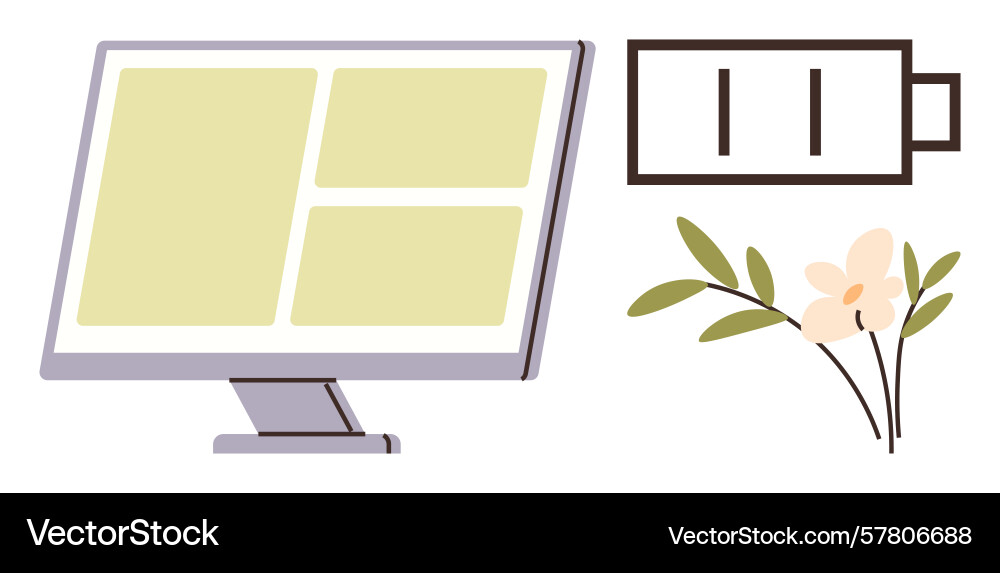 Computer screen with low battery indicator Computer screen with low battery indicator Vector Image