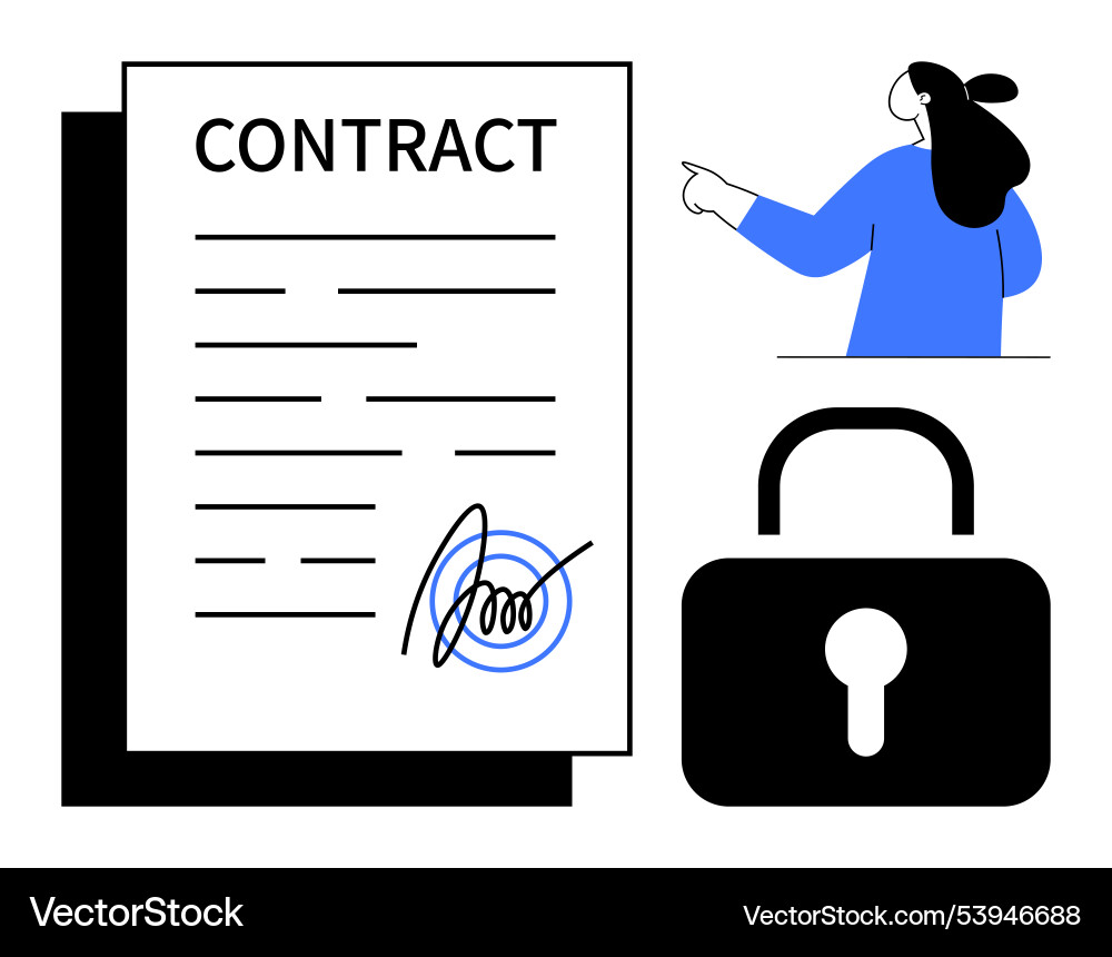 Contract document with signature lock symbol Vector Image