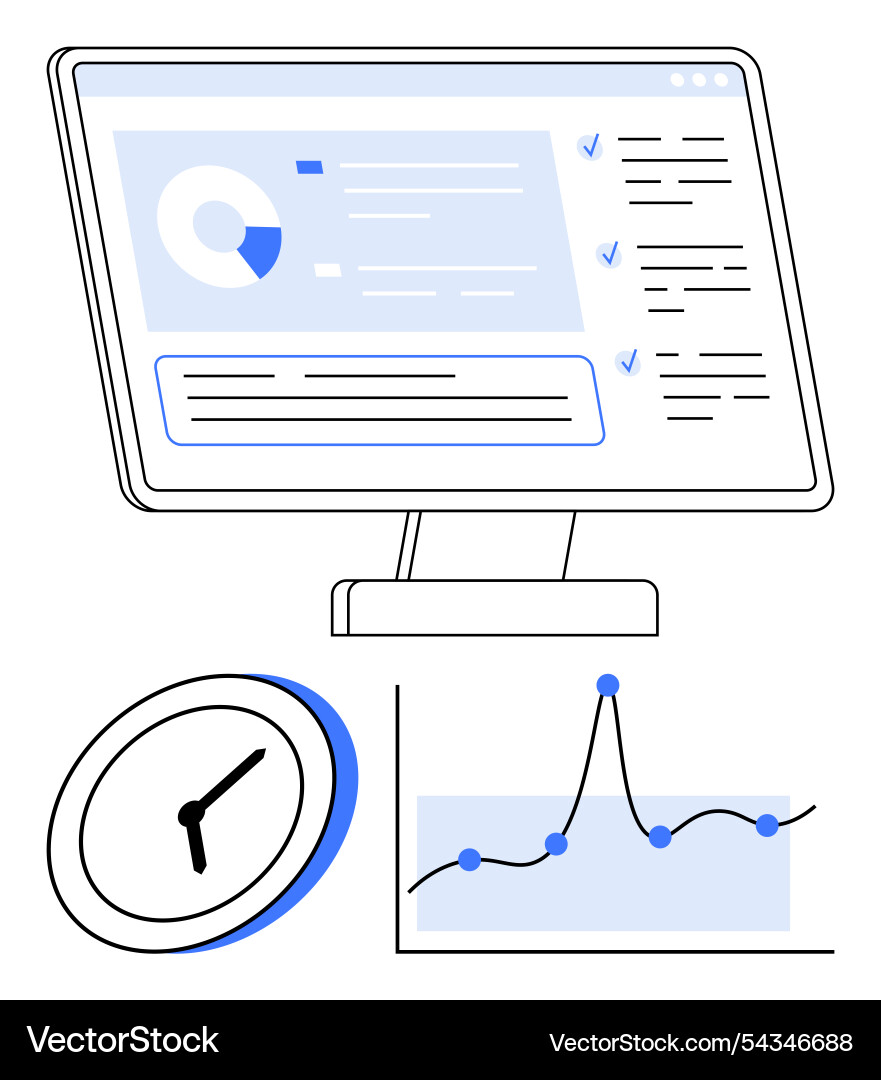 Digital analytics dashboard with clock and graph Digital analytics dashboard with clock and graph vector image