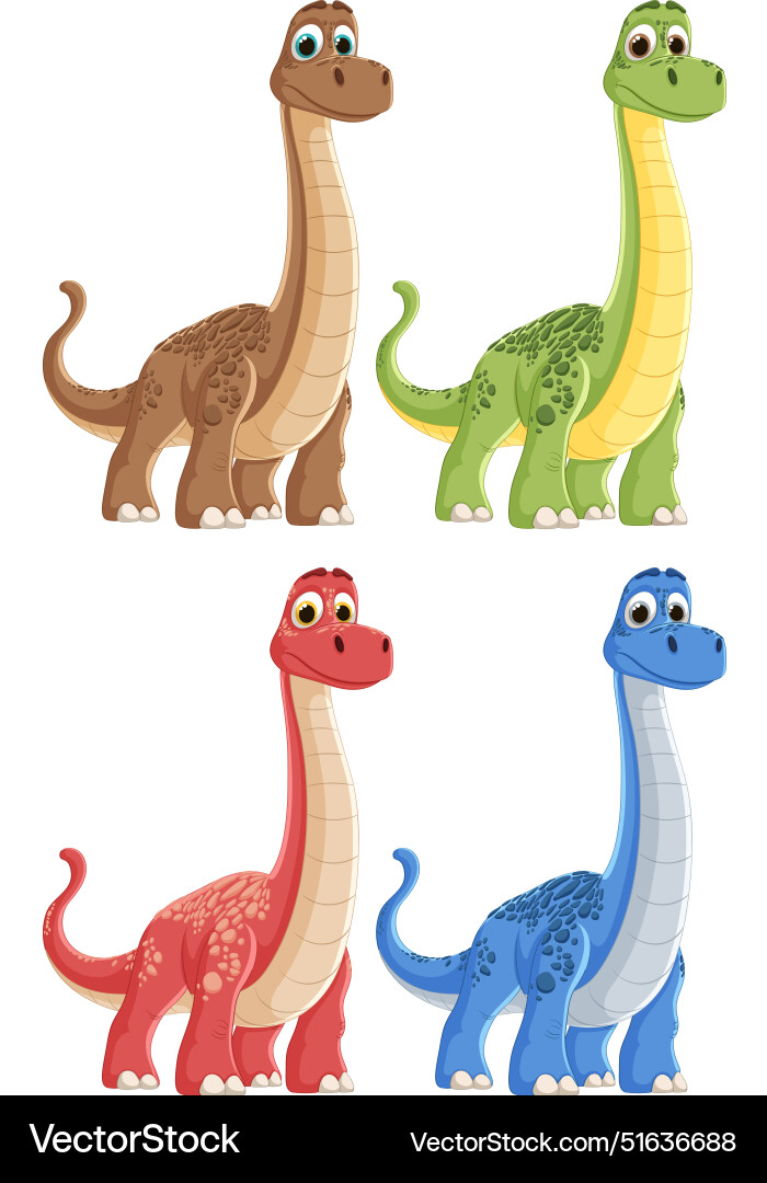 Four cute dinosaurs in different colors Four cute dinosaurs in different colors Vector Image