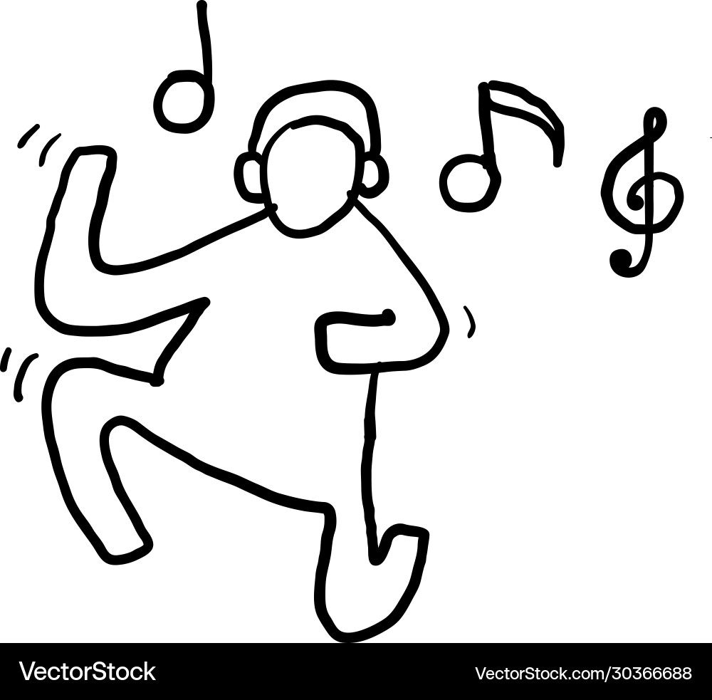 Hand drawn person listening music and dancing Hand drawn person listening music and dancing vector image