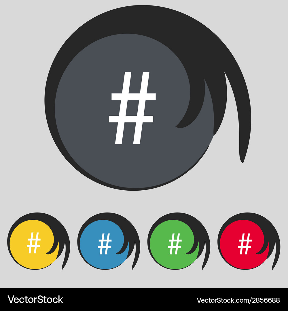 Hash tag icon set colourful buttons sign Vector Image