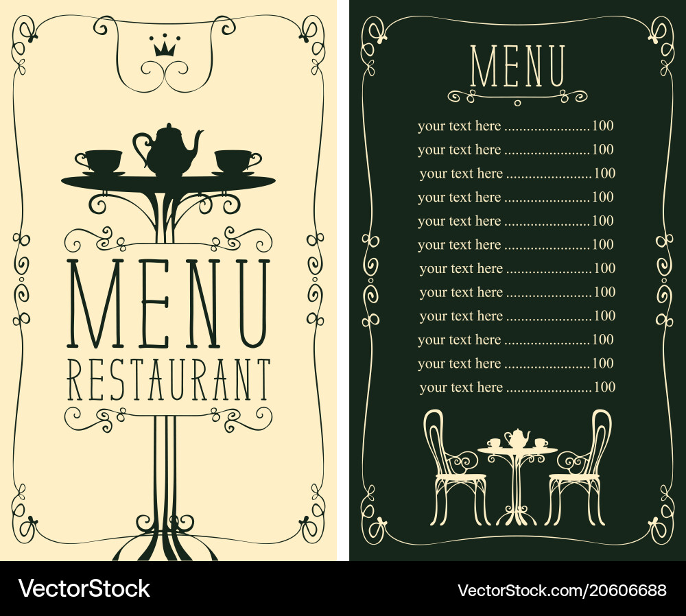 Menu with price image of served table and chairs Menu with price image of served table and chairs vector image