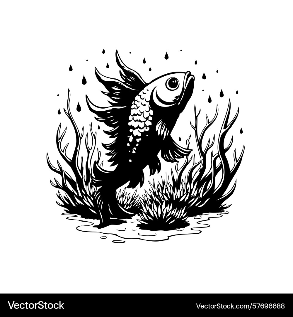 Monochrome capturing a goldfish leaping from Vector Image