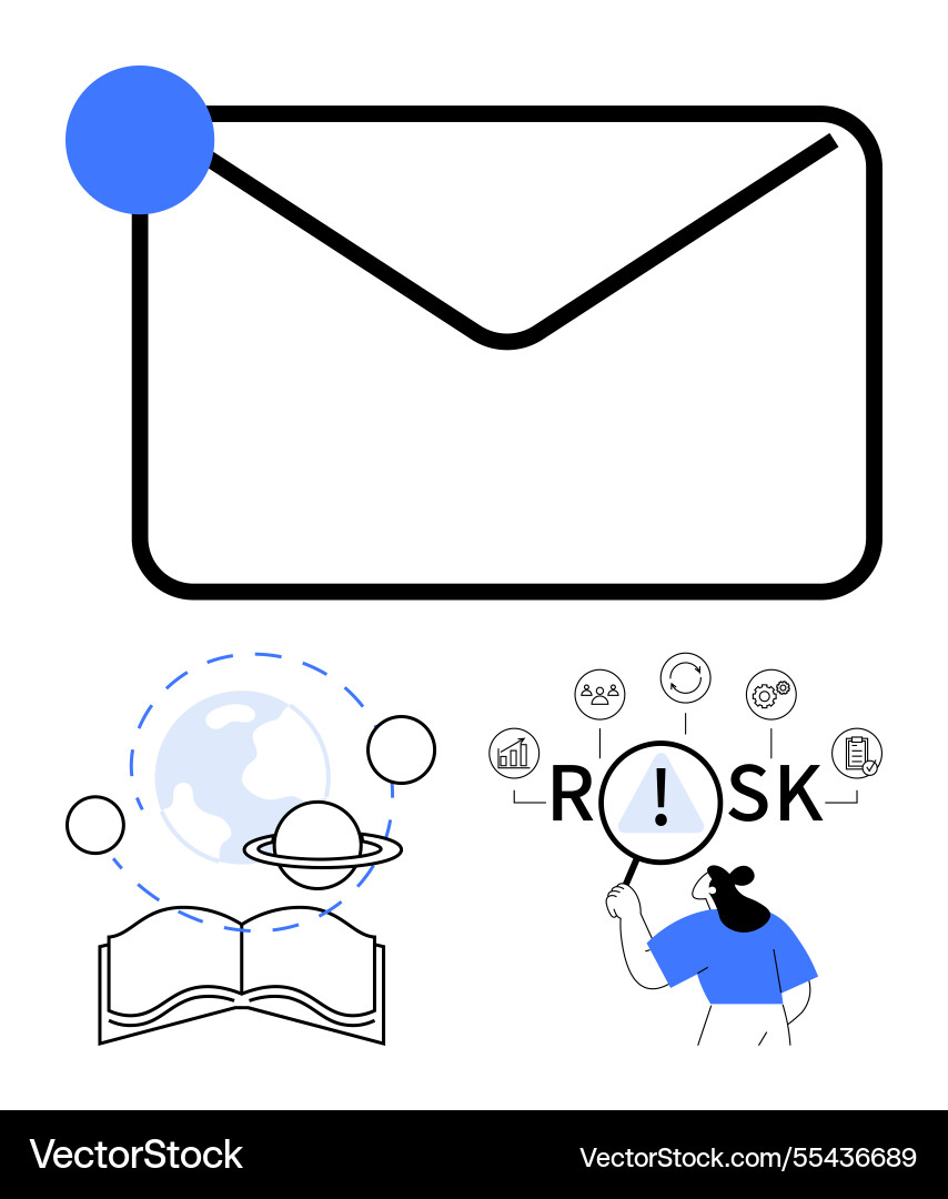 Envelope with notification open book planetary Envelope with notification open book planetary vector image