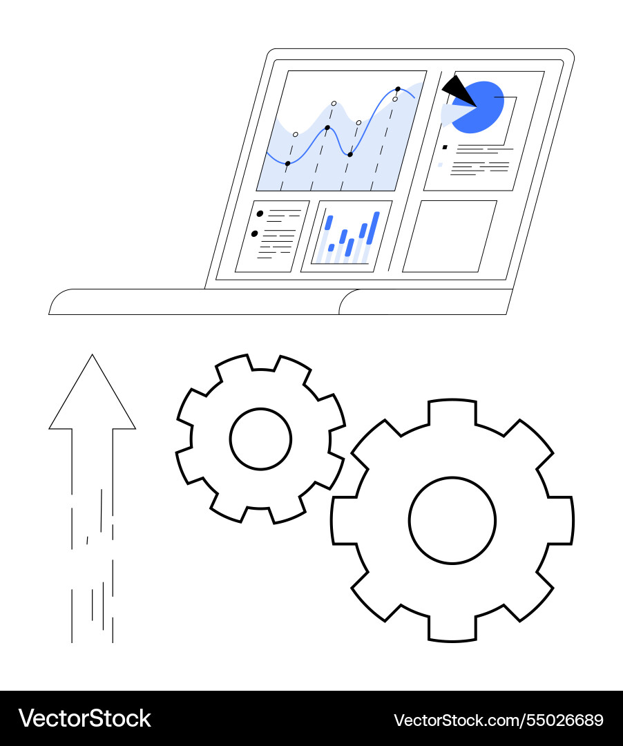 Laptop displaying charts and graphs with gears Vector Image